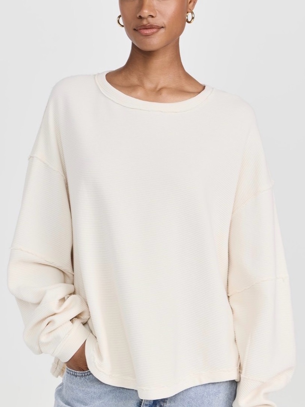 We‎ The Free Cream Ribbed Pullover Top
